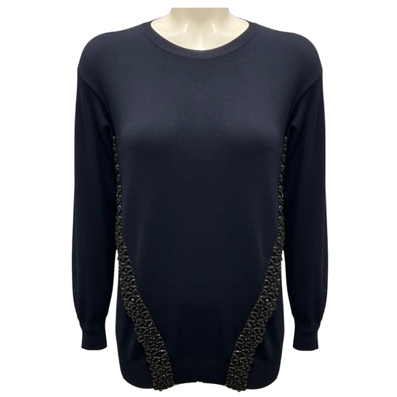 STELLA MCCARTNEY NAVY 2013 EMBELLISHED WOOL AND SILK KNIT SWEATER - Picture 1 of 5